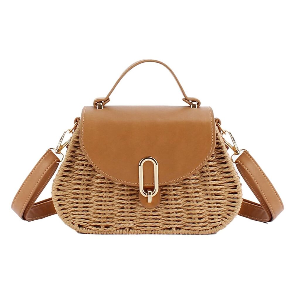 Cross Body Bag Women Straw Beach Rattan Woven Purse Small Retro Satchel Summer